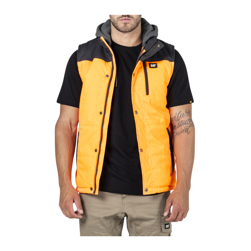 Caterpillar Men's Hi Vis Hooded Work Vests Orange/Black CAT-46397